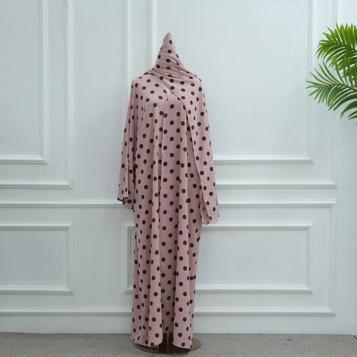 2 - Piece Polka Dot Print Open Abaya Set(MOA316) - Mariam's Collection