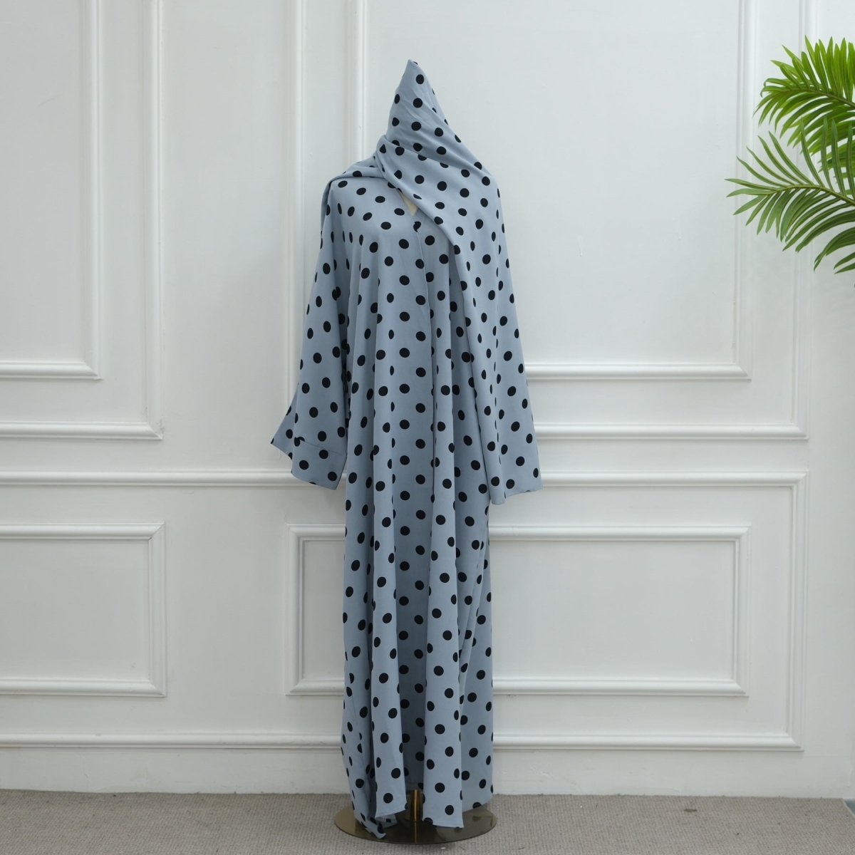 2 - Piece Polka Dot Print Open Abaya Set(MOA316) - Mariam's Collection