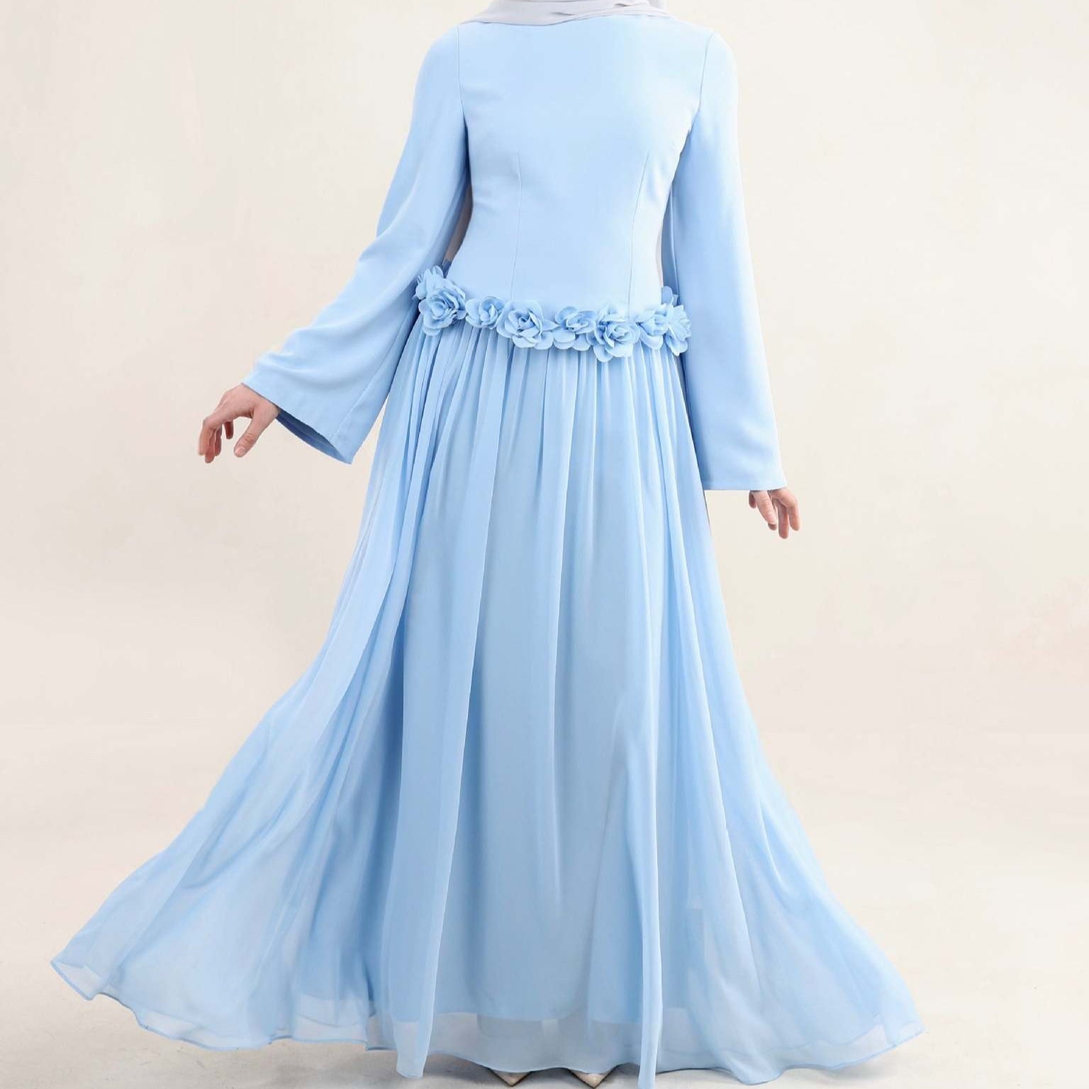3D Rose Waist Fitted Maxi Dress(MS515)