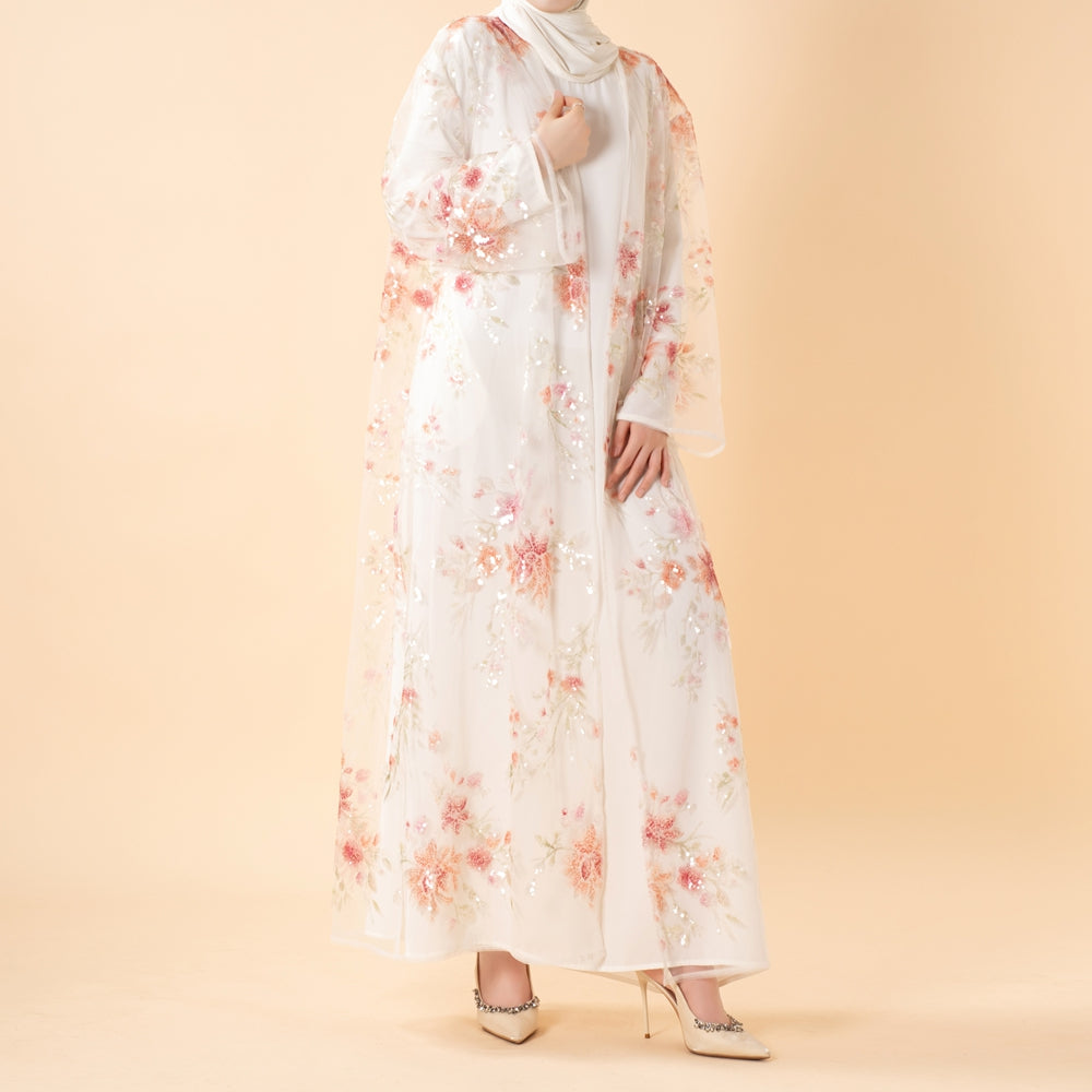 Luxury 3D Floral Sequin Embroidered Open Abaya for Weddings & Eid(MOA306)