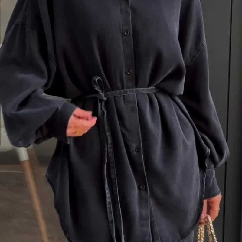 Casual Loose Denim Shirt & Skirt Set | Professional Commuter Two-Piece Outfit(MS132)