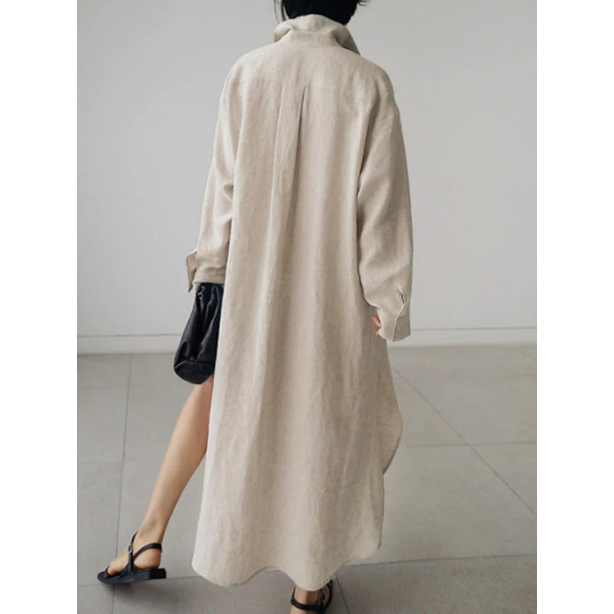 Muslim Casual Elegance Linen-Blend Shirt Dress | Modest Maxi with Button Front & Side Slits. (MS096)