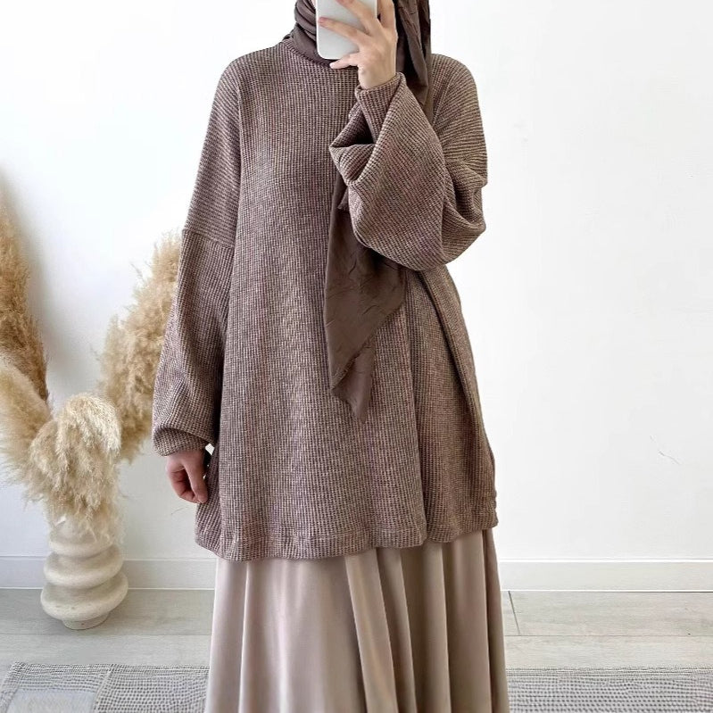 Ribbed Knit Sweater & Maxi Skirt Set | Oversized Pullover Two-Piece(MS224)
