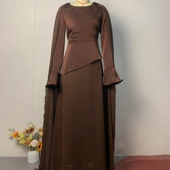 Brown Asymmetric Waist Abaya(MS288)