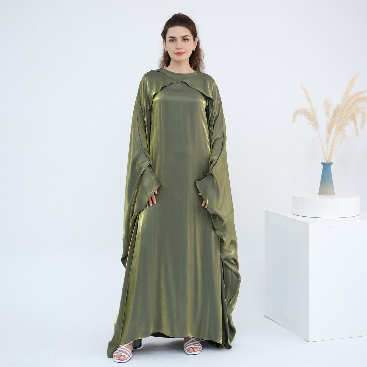 Luminous Beaded Abaya Collection | Luxury Solid Color Bell Sleeve Evening Wear Robes (MOA196)