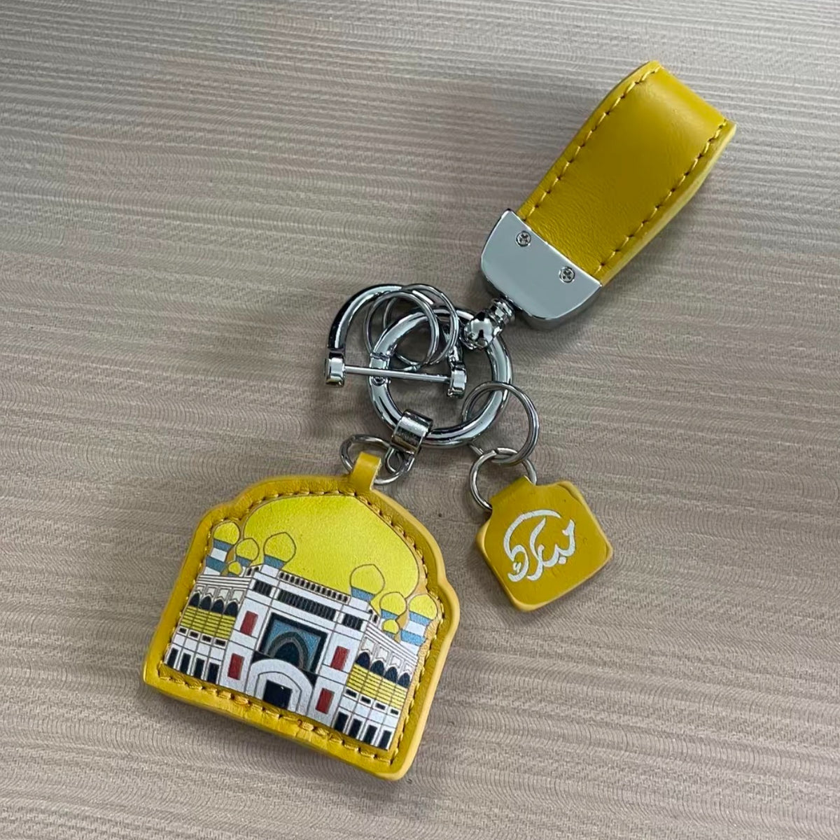 Islamic Leather Keychain with Arabic Calligraphy & Mosque Pendant Sheepskin Keychain (MAC284)