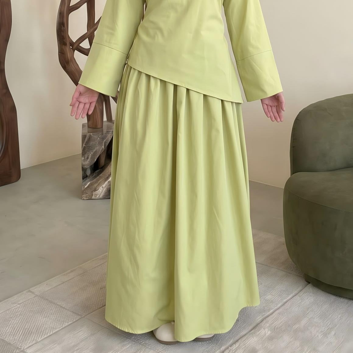 Solid Colour Top & Maxi Skirt Set(MS556)