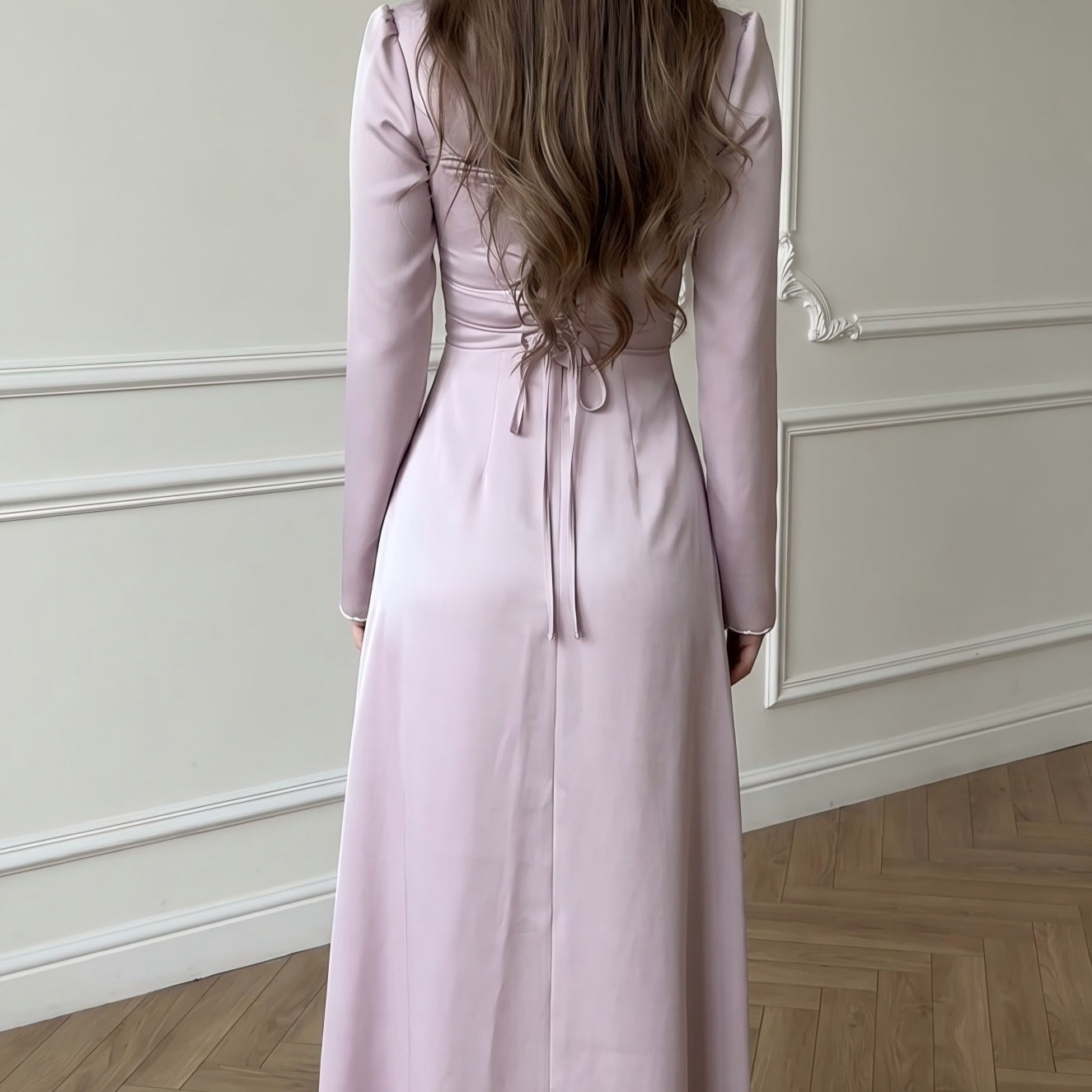 Ruched Bodice Satin Maxi Dress(MS446)