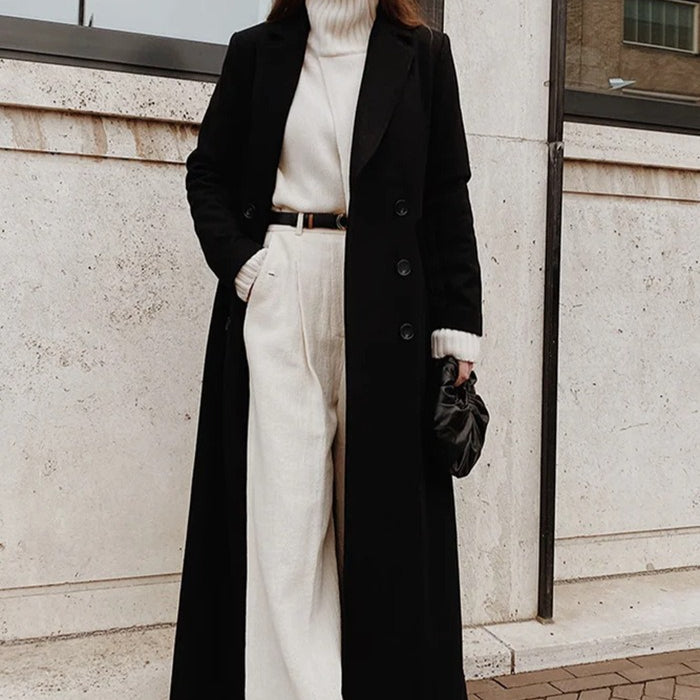 Solid Colour Double-Breasted Maxi Coat(MS551)