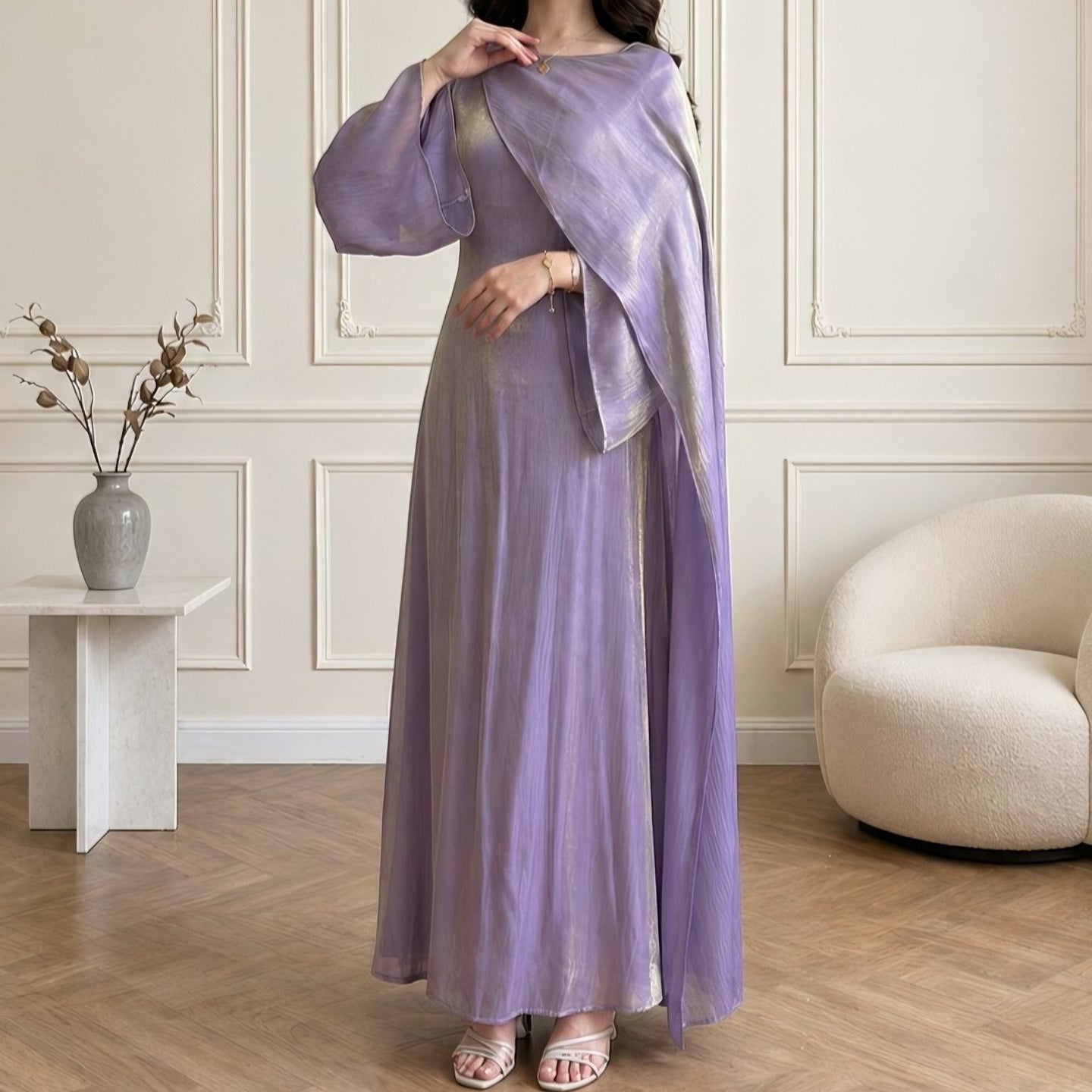 Cape Sleeve Maxi Dress(MS502)