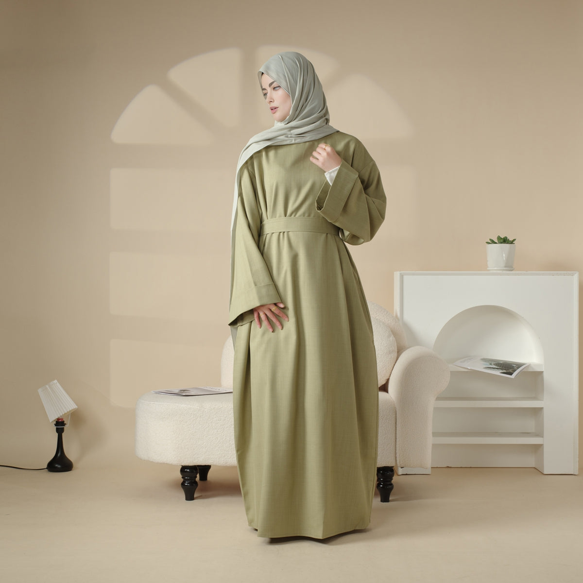 Linen Plain Abaya with Pockets 2-Piece Set (MA043)