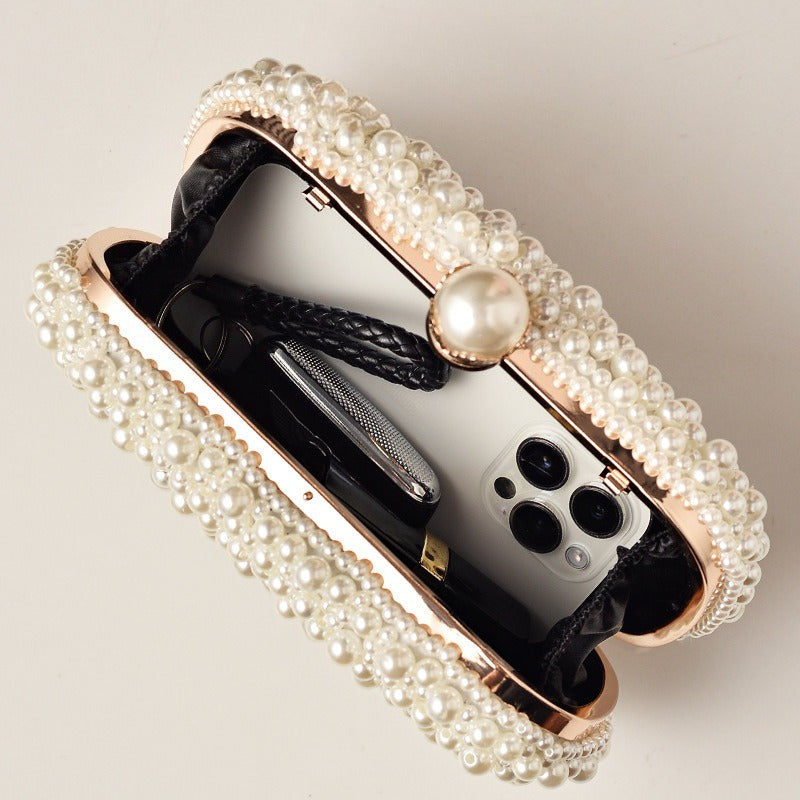 Elegant Faux Pearl Evening Clutch Bag - Vintage Style Beaded Handbag & Crossbody Purse for Weddings & Parties（MAC491）
