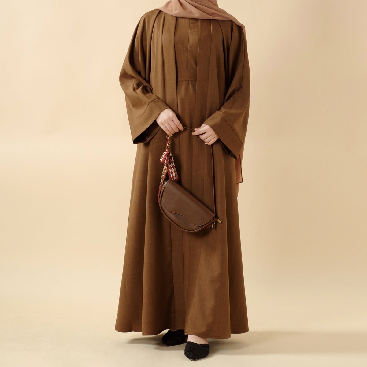 MOA016 Offene Abaya aus einfarbigem Leinen, 2-teilig