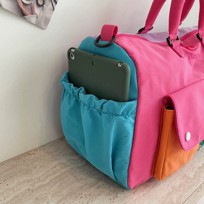 Colorblock Travel Duffel Bag - Lightweight Carry-On Weekender Bag with Shoulder Strap & Exterior Pockets（MAC480）
