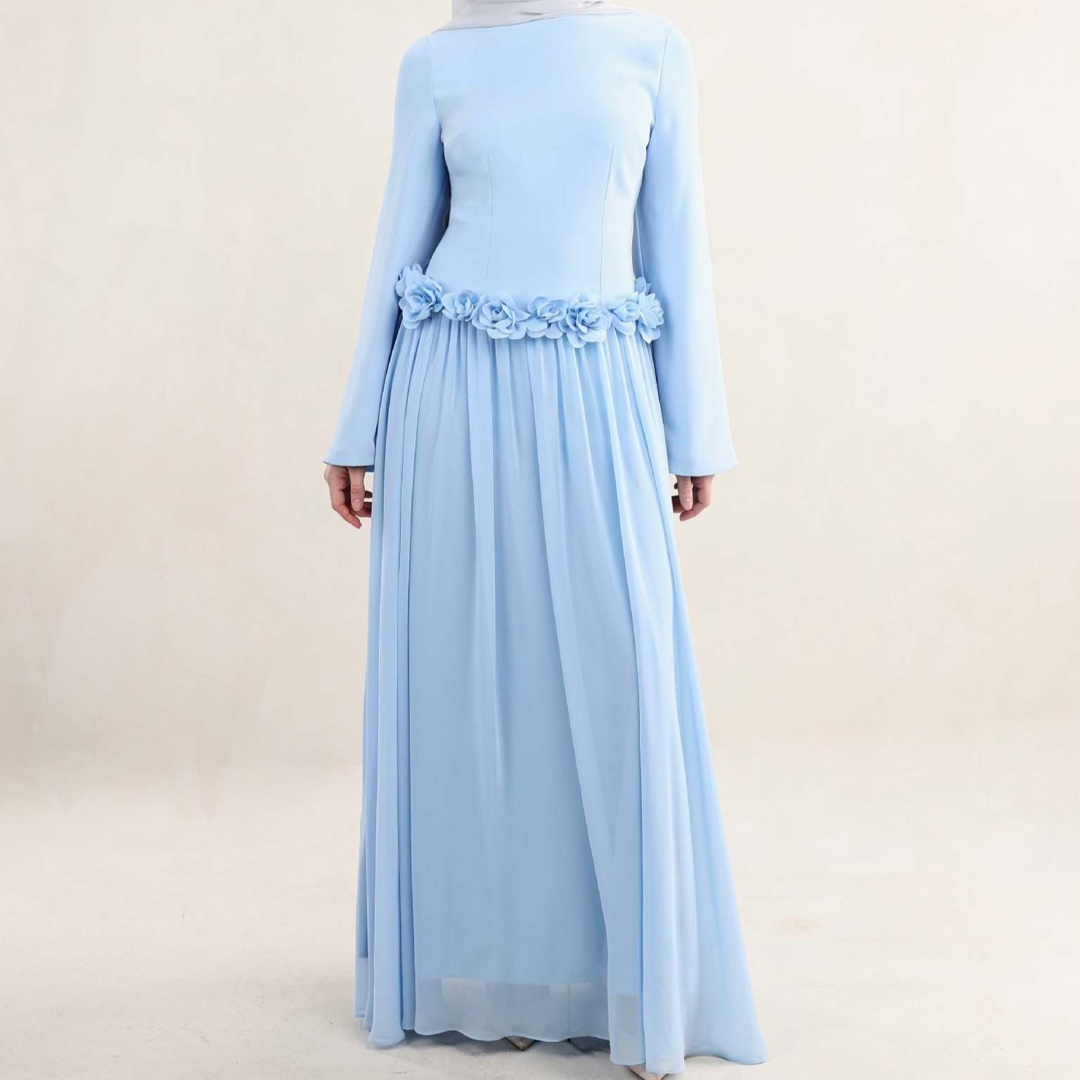 3D Rose Waist Fitted Maxi Dress(MS515)