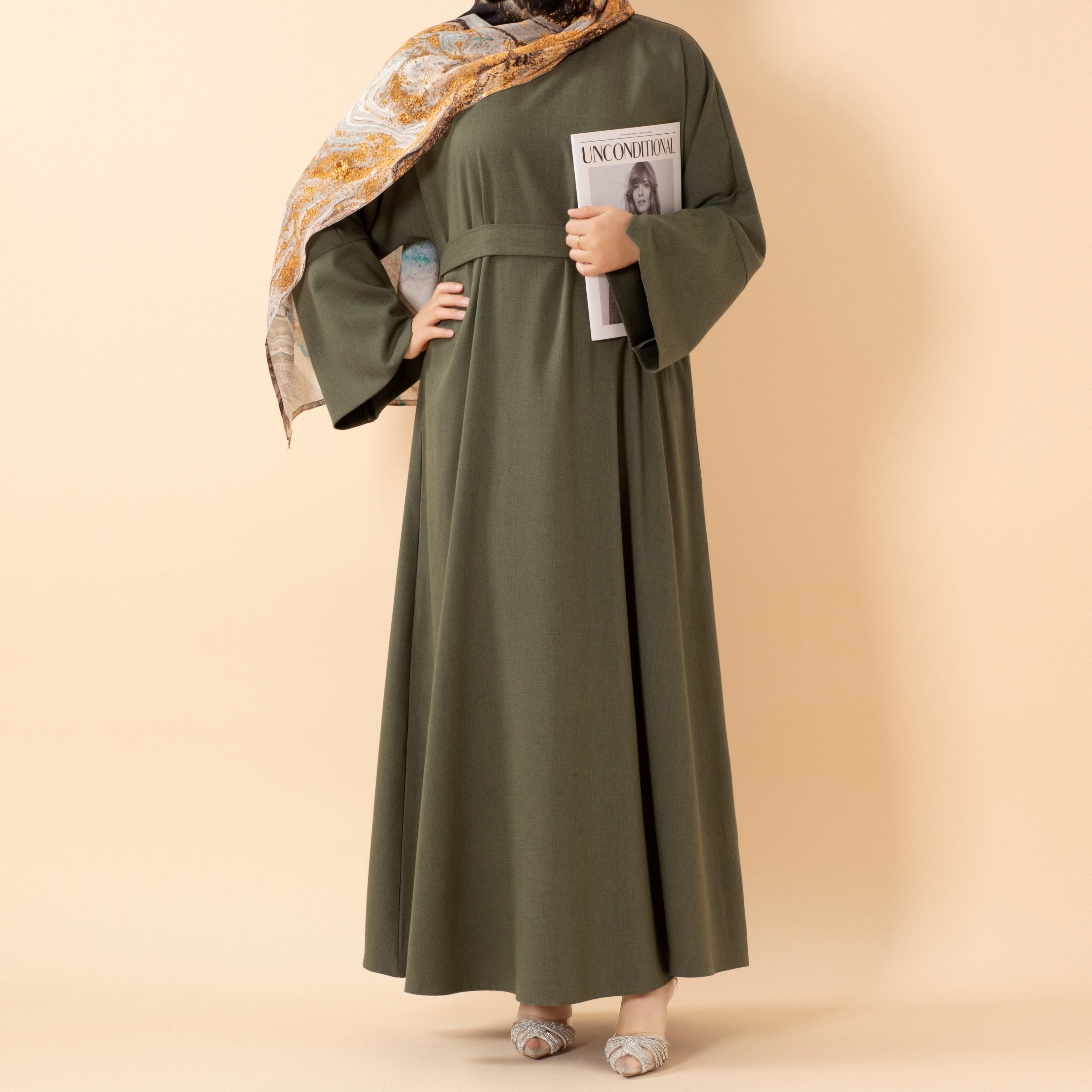 Premium Linen-Look Pullover Abaya with Pockets(MA341)