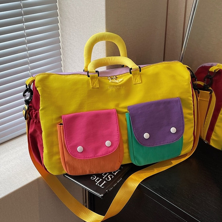 Colorblock Travel Duffel Bag - Lightweight Carry-On Weekender Bag with Shoulder Strap & Exterior Pockets（MAC480）