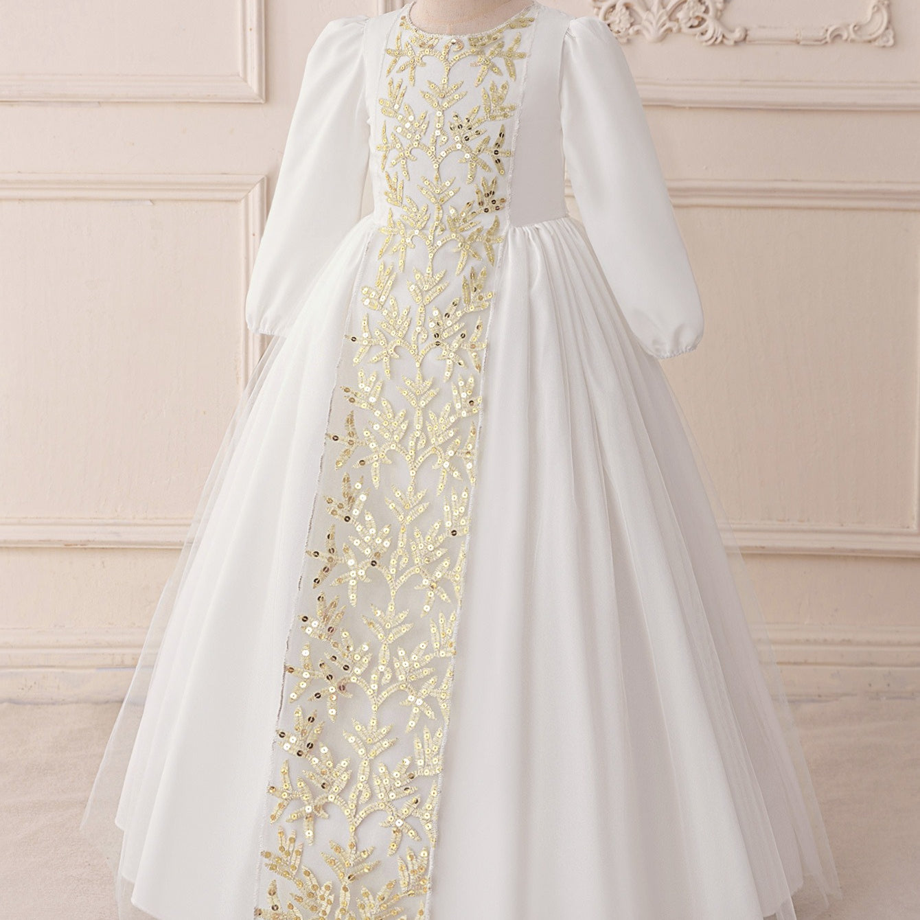 Girls Embroidered Princess Dress with Tulle Overlay(MKG022)