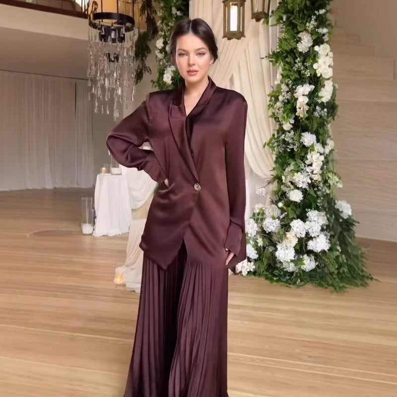 Elegant Satin Blazer & Skirt Set | Professional Two-Piece Suit - Luxurious Office Wear(MS129)