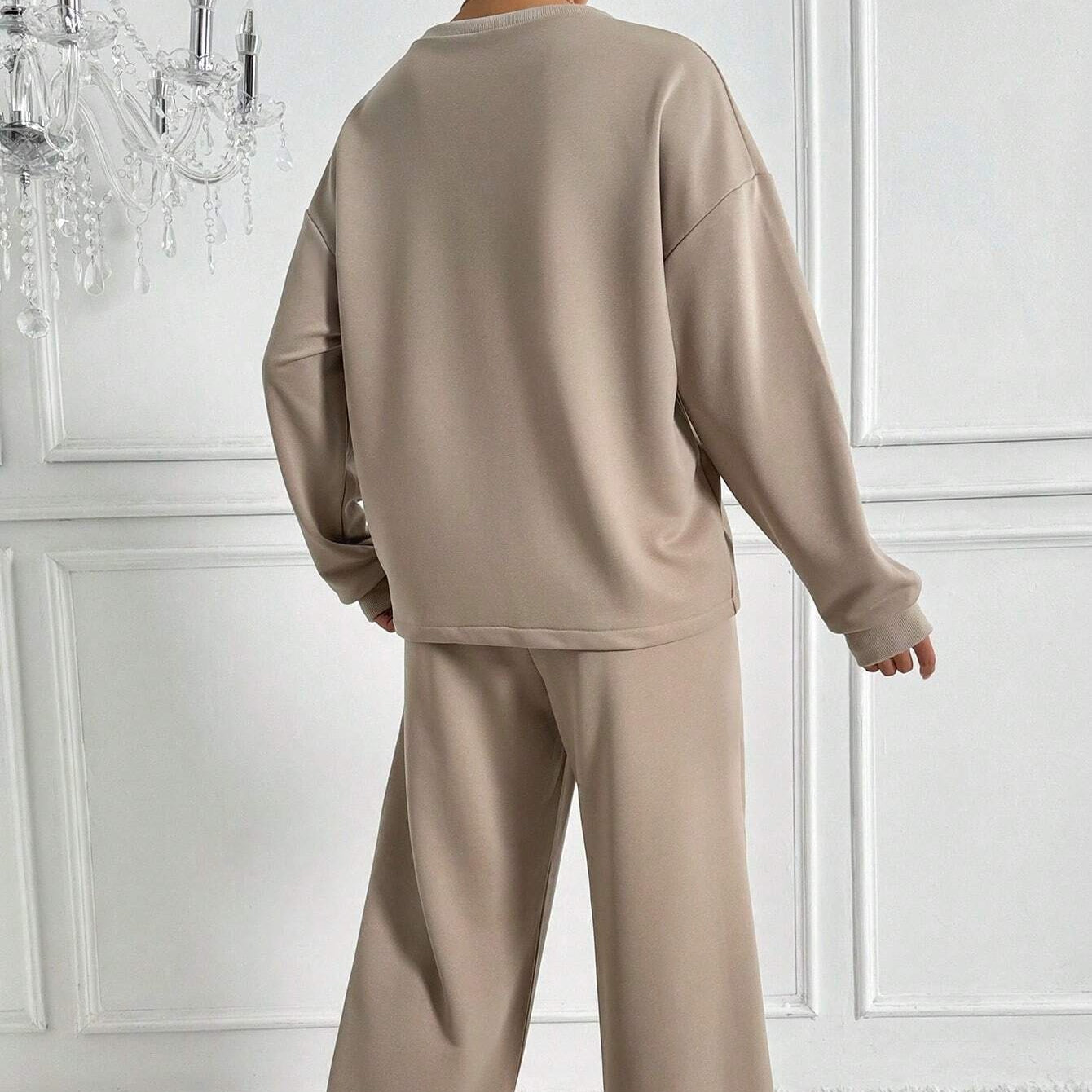 Drop Shoulder Sweatshirt & Wide-Leg Trouser Co-ord Set(MS528)