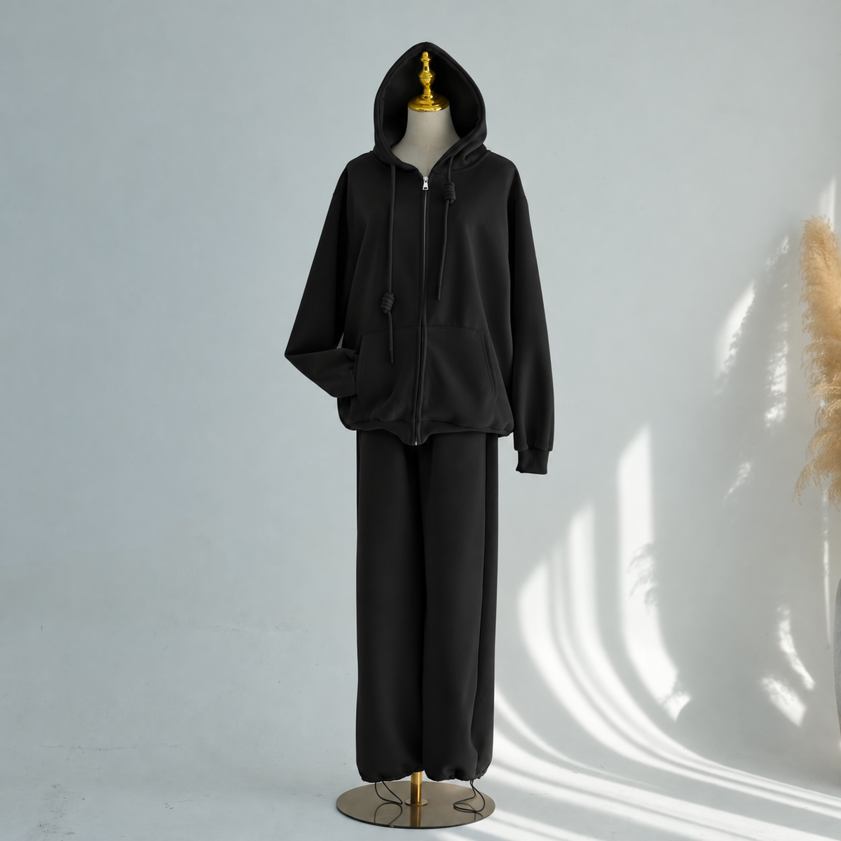 Ensemble Zip-Up Hoodie & Pantalon Jambes Larges | Tenue Athleisure Casual Modeste Deux-Pièces (MS595)