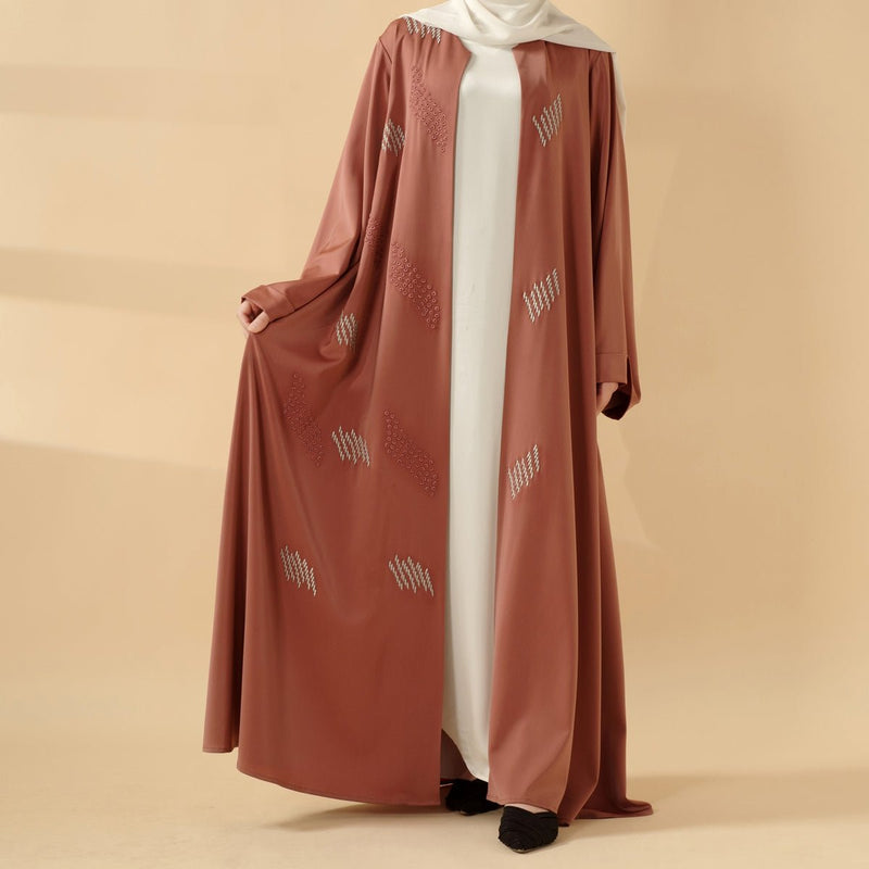 3D Embroidery Abaya With Geometric Beads. 3D Embroidered Open Abaya (MOA085) - Mariam's Collection