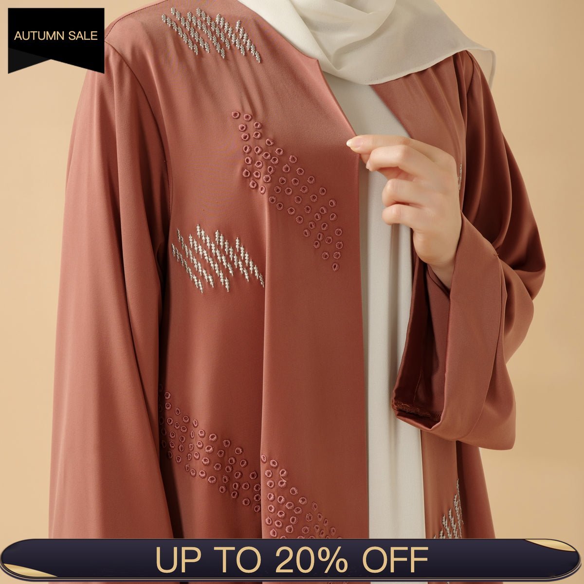 3D Embroidery Abaya With Geometric Beads. 3D Embroidered Open Abaya (MOA085) - Mariam's Collection
