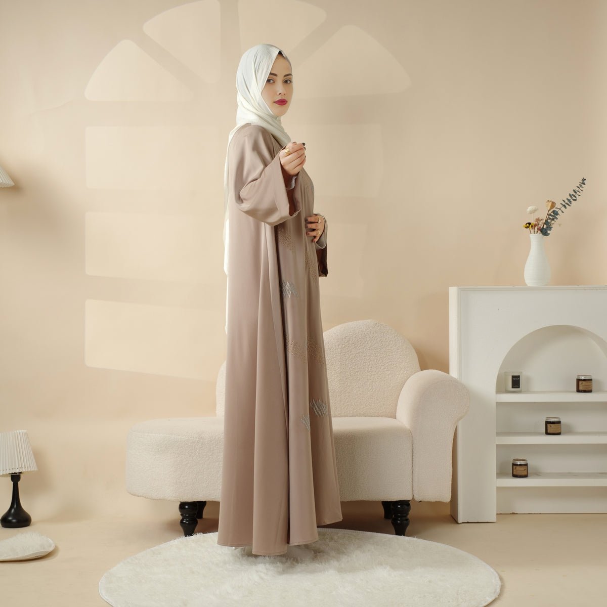 3D Embroidery Abaya With Geometric Beads. 3D Embroidered Open Abaya (MOA085) - Mariam's Collection