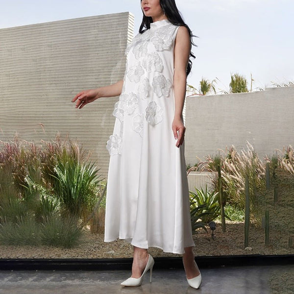 3d embroidered dress Floral Appliqué Maxi – Bridal Sleeveless Dress White / L Size:36/32 Web_Audit Long Chinese Traditional Dress Soft Tulle