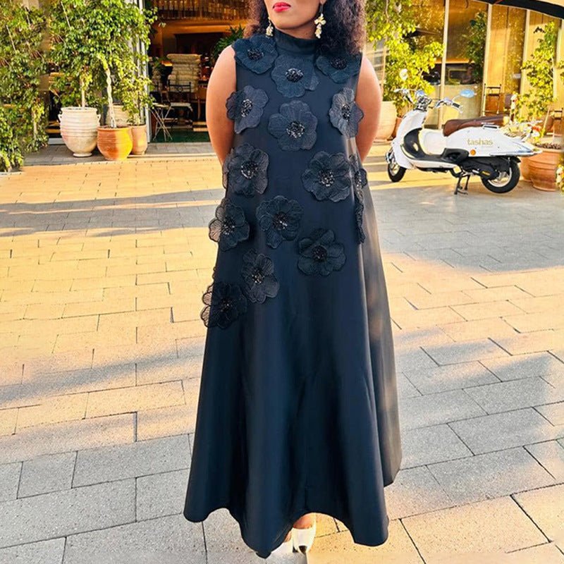 3D Floral Appliqué Sleeveless Maxi Dress(MS358) - Mariam's Collection