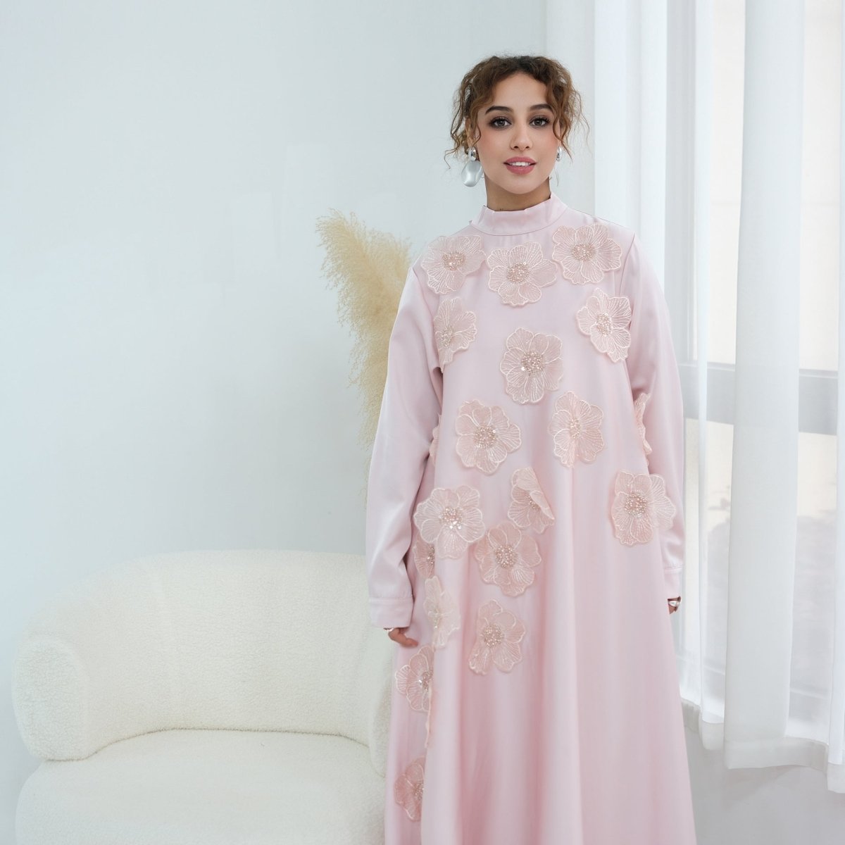 3D Floral Beaded Maxi Dress – Luxury Modest Maxi Dress MA445