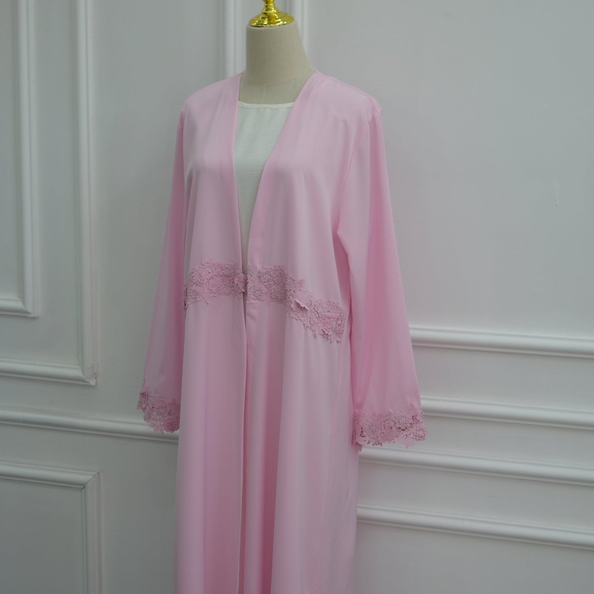 3D Floral Lace Trim Open Abaya(MOA336) - Mariam's Collection