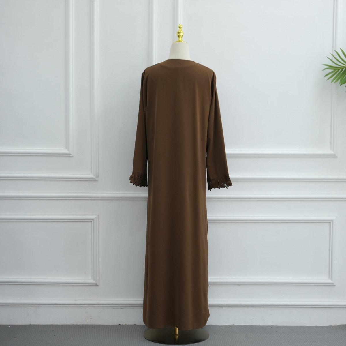 3D Floral Lace Trim Open Abaya(MOA336) - Mariam's Collection