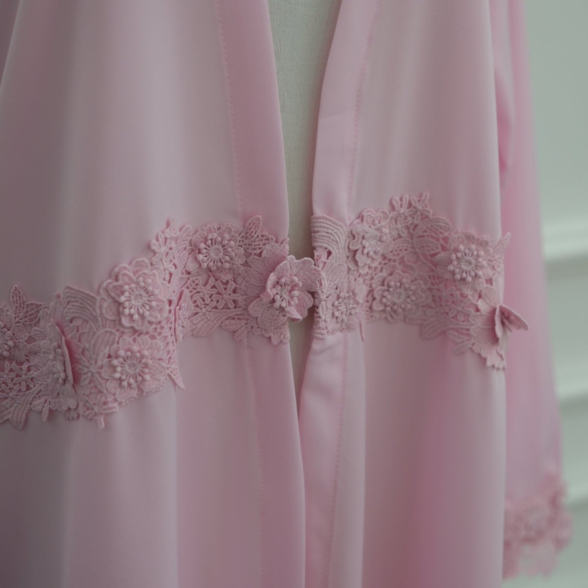 3D Floral Lace Trim Open Abaya(MOA336) - Mariam's Collection