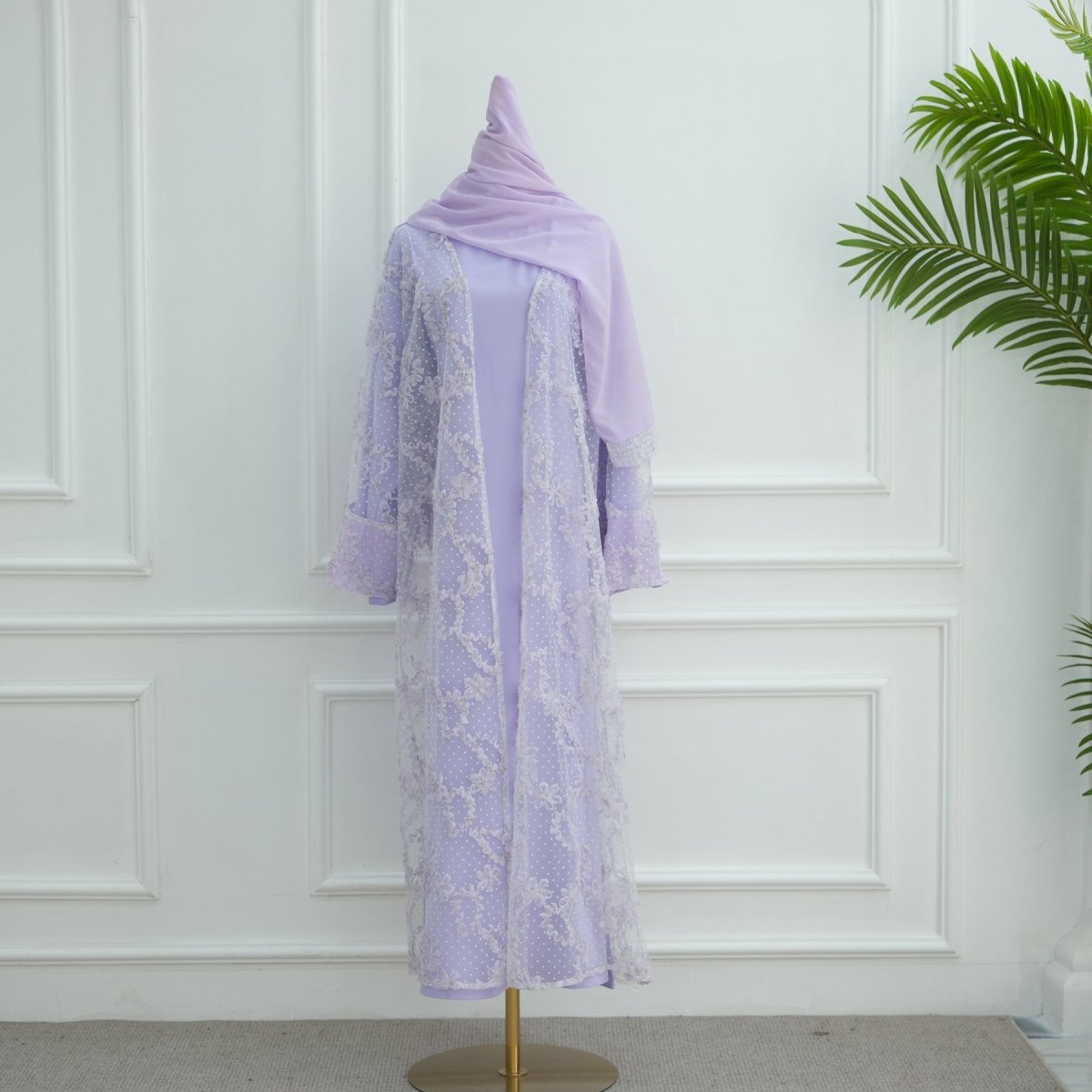 3D Floral Mesh Open Abaya(MOA288) - Mariam's Collection