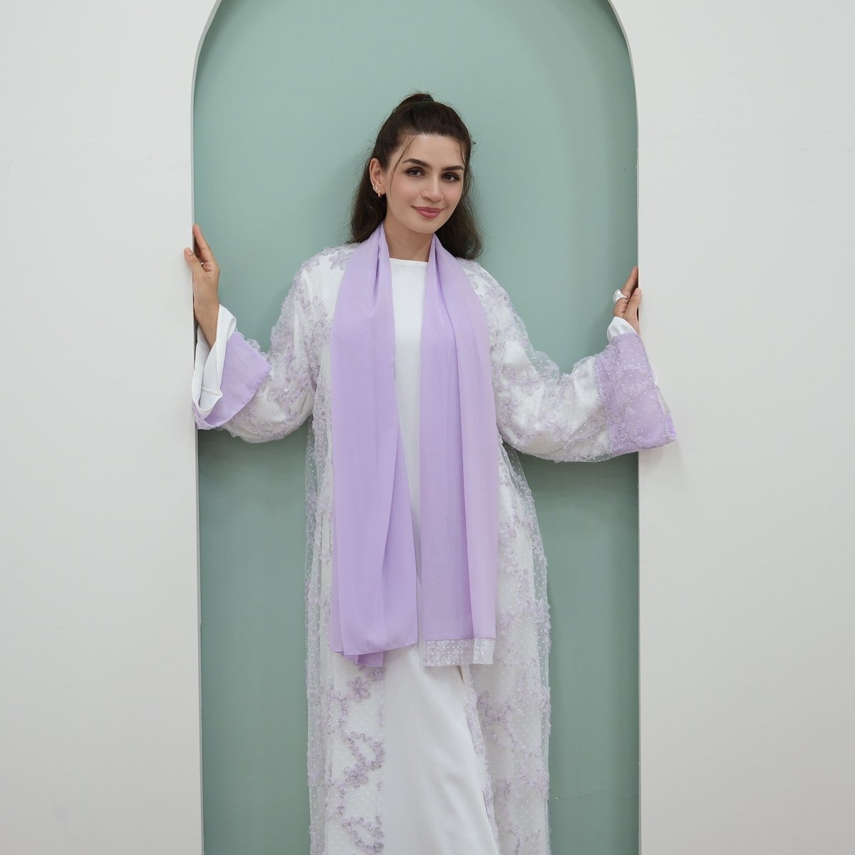 3D Floral Mesh Open Abaya(MOA288) - Mariam's Collection