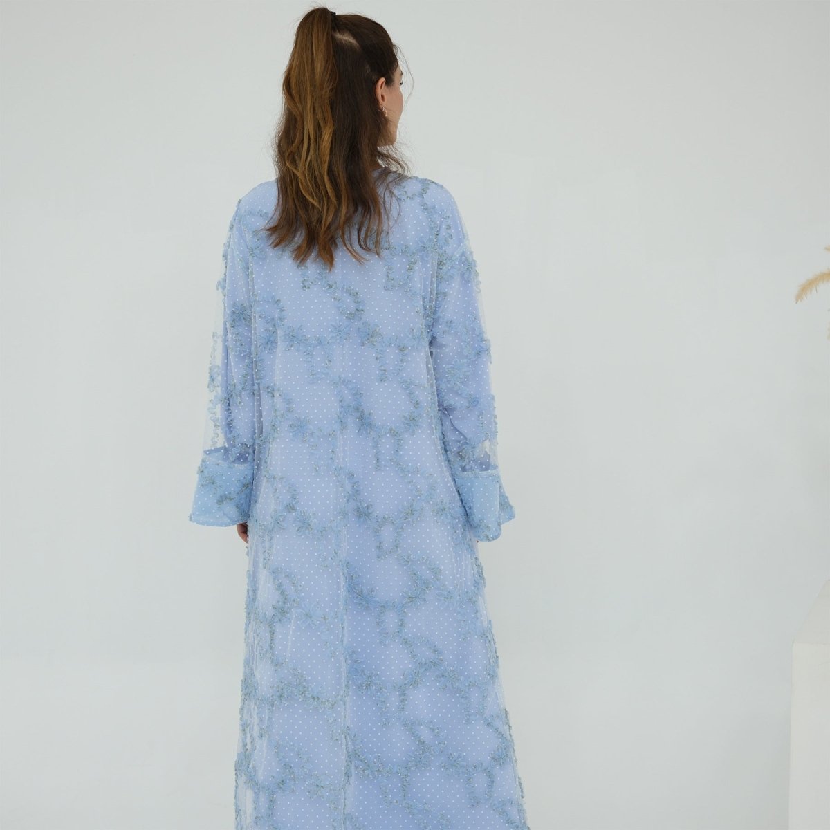 3D Floral Mesh Open Abaya (MOA288) - Mariam's Collection
