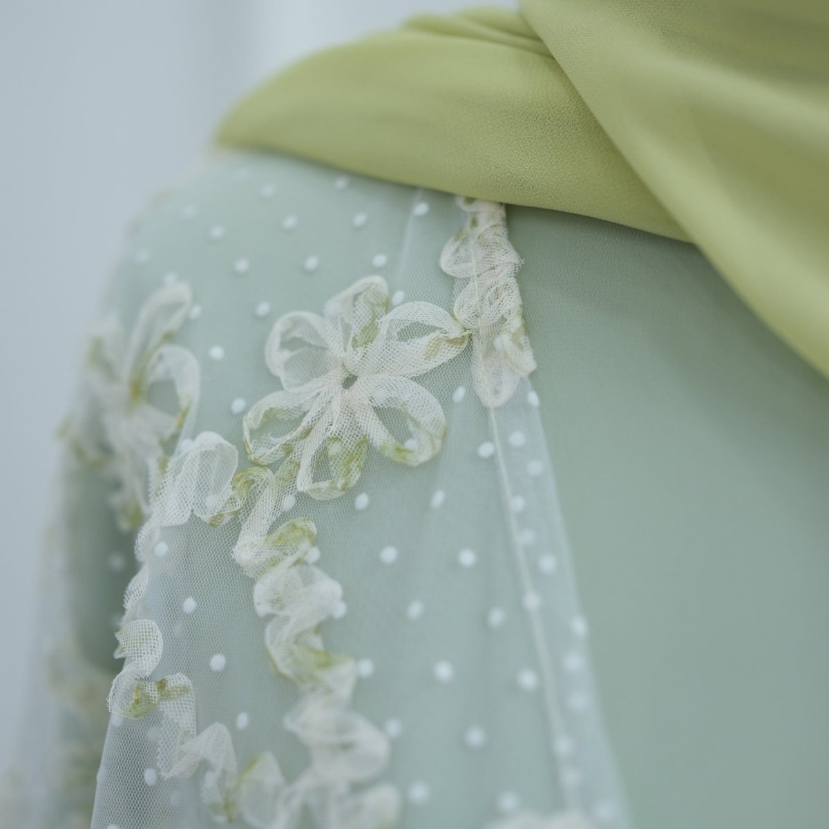 3D Floral Mesh Open Abaya(MOA288) - Mariam's Collection