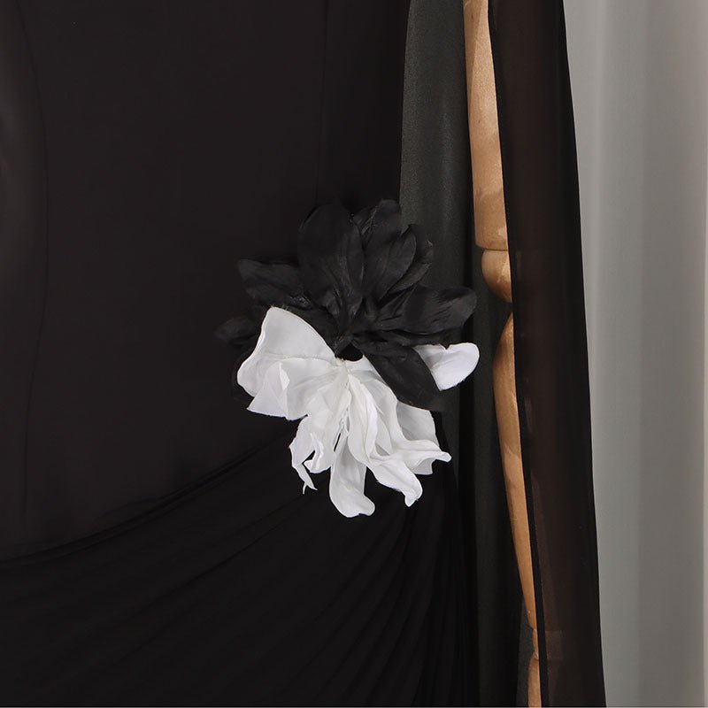 3D Floral Waist Evening Maxi Dress | Sheer Mesh Raglan-Sleeve Gown(MS566) - Mariam's Collection