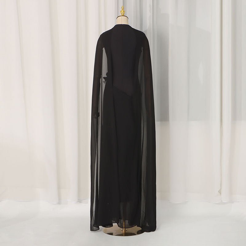 3D Floral Waist Evening Maxi Dress | Sheer Mesh Raglan-Sleeve Gown(MS566) - Mariam's Collection