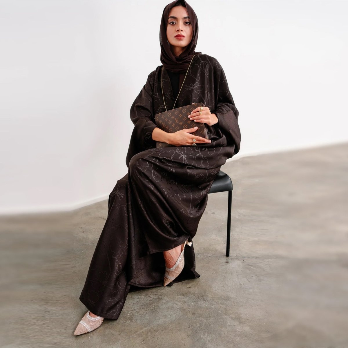 3D Jacquard Woven Satin Abaya (MA138) - Mariam's Collection