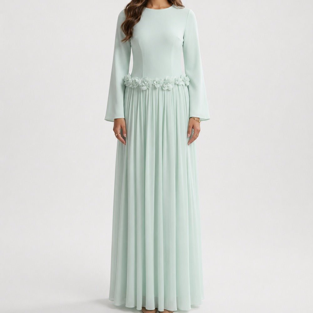 3D Rose Waist Fitted Maxi Dress(MS515) - Mariam's Collection