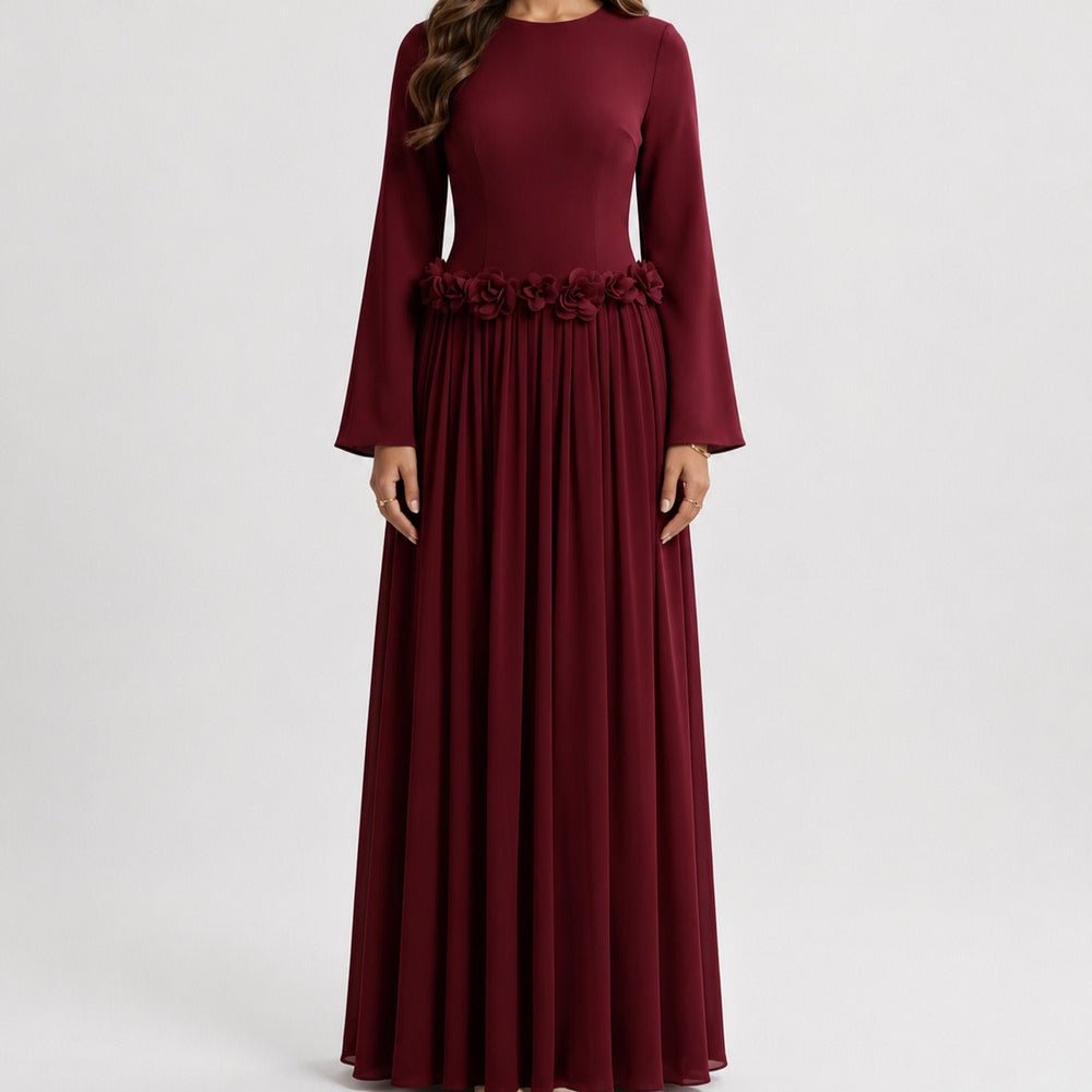 3D Rose Waist Fitted Maxi Dress(MS515) - Mariam's Collection