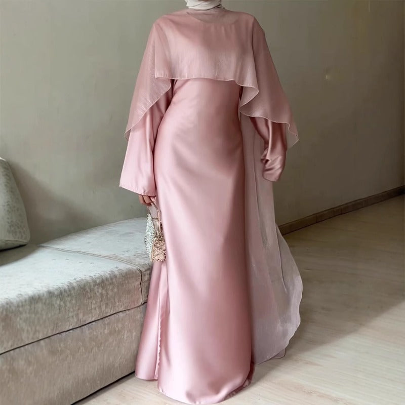 Premium Modest Luxury Organza Cape A-Line Maxi Dress Abaya(MA300)