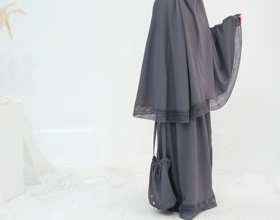 4-Piece Nida Prayer Set with Lace Trim – Umrah Prayer Abaya