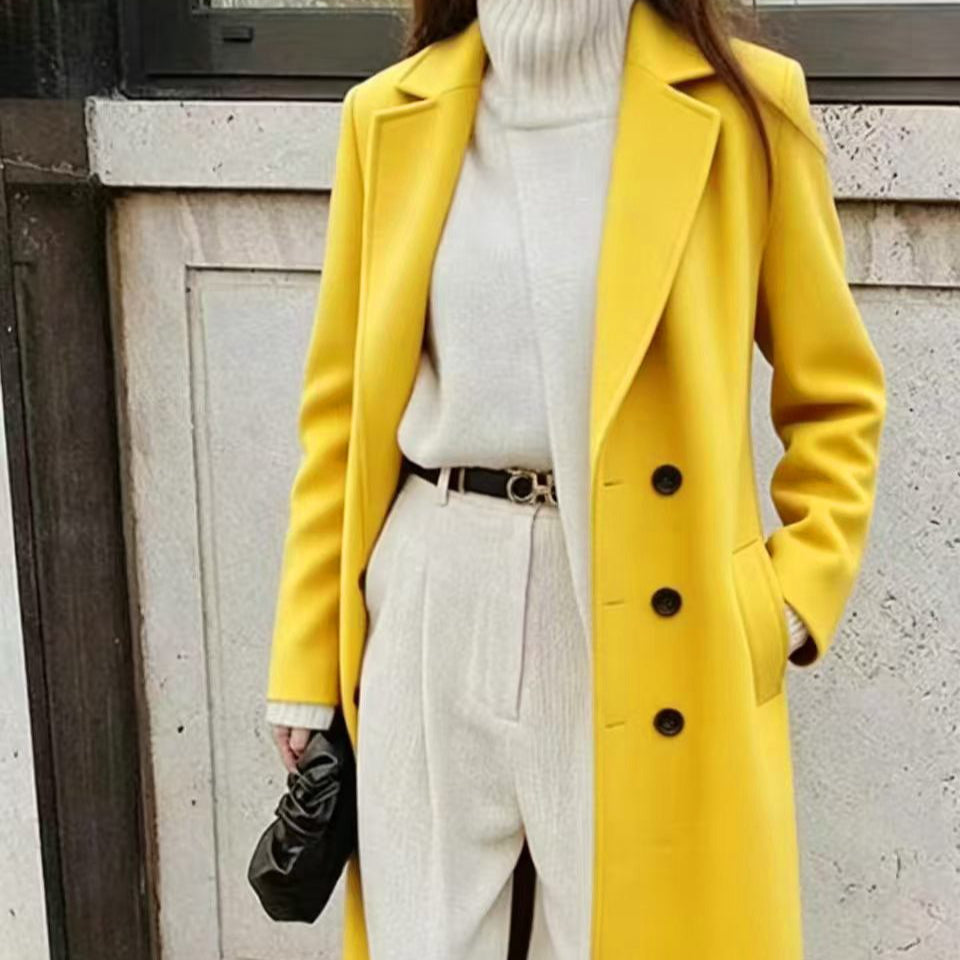 Solid Colour Double-Breasted Maxi Coat(MS551)