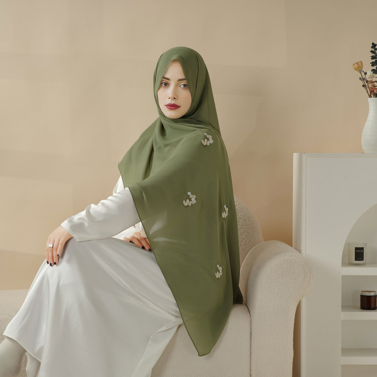 MH077 New Embroidery Extra-Fine Plain Chiffon Shawl Hijab