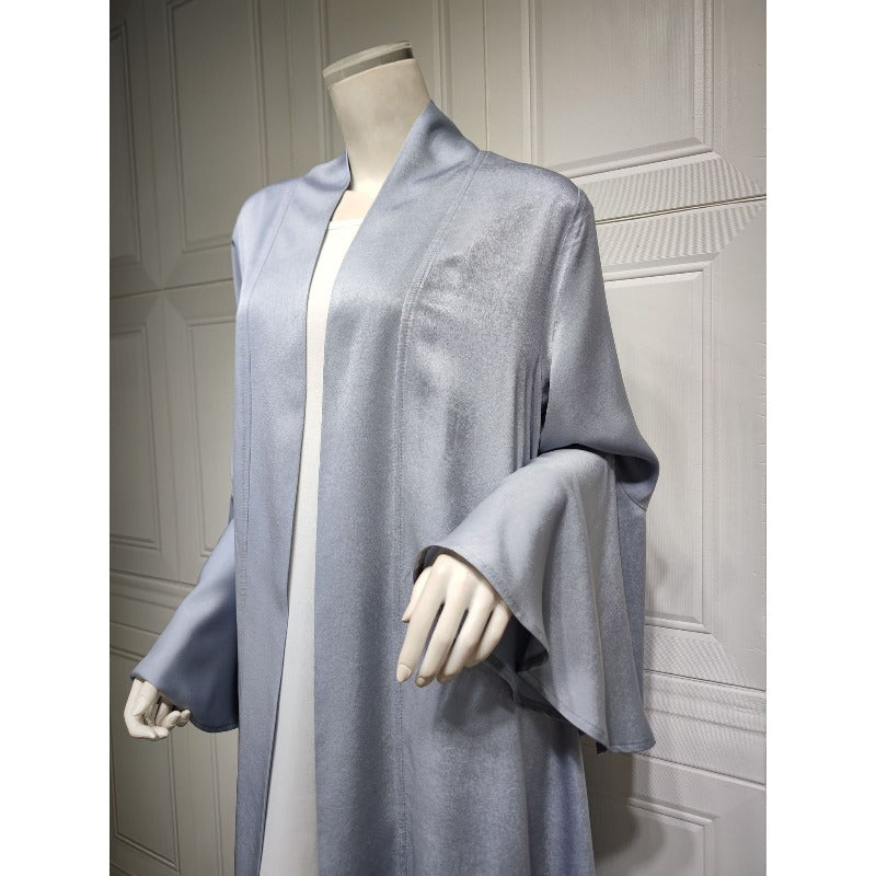 Lotus Leaf Sleeve Solid Soft Satin Open Front Abaya Dress | Lightweight Modest Abaya Cover(MOA220)