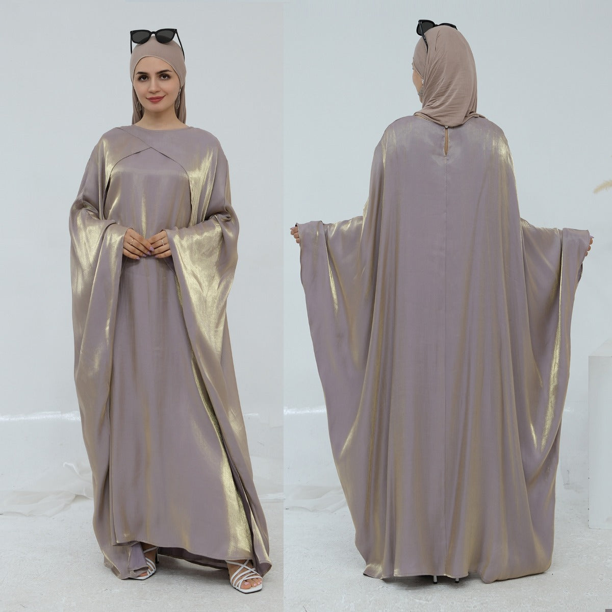 Luminous Beaded Abaya Collection | Luxury Solid Color Bell Sleeve Evening Wear Robes (MOA196)