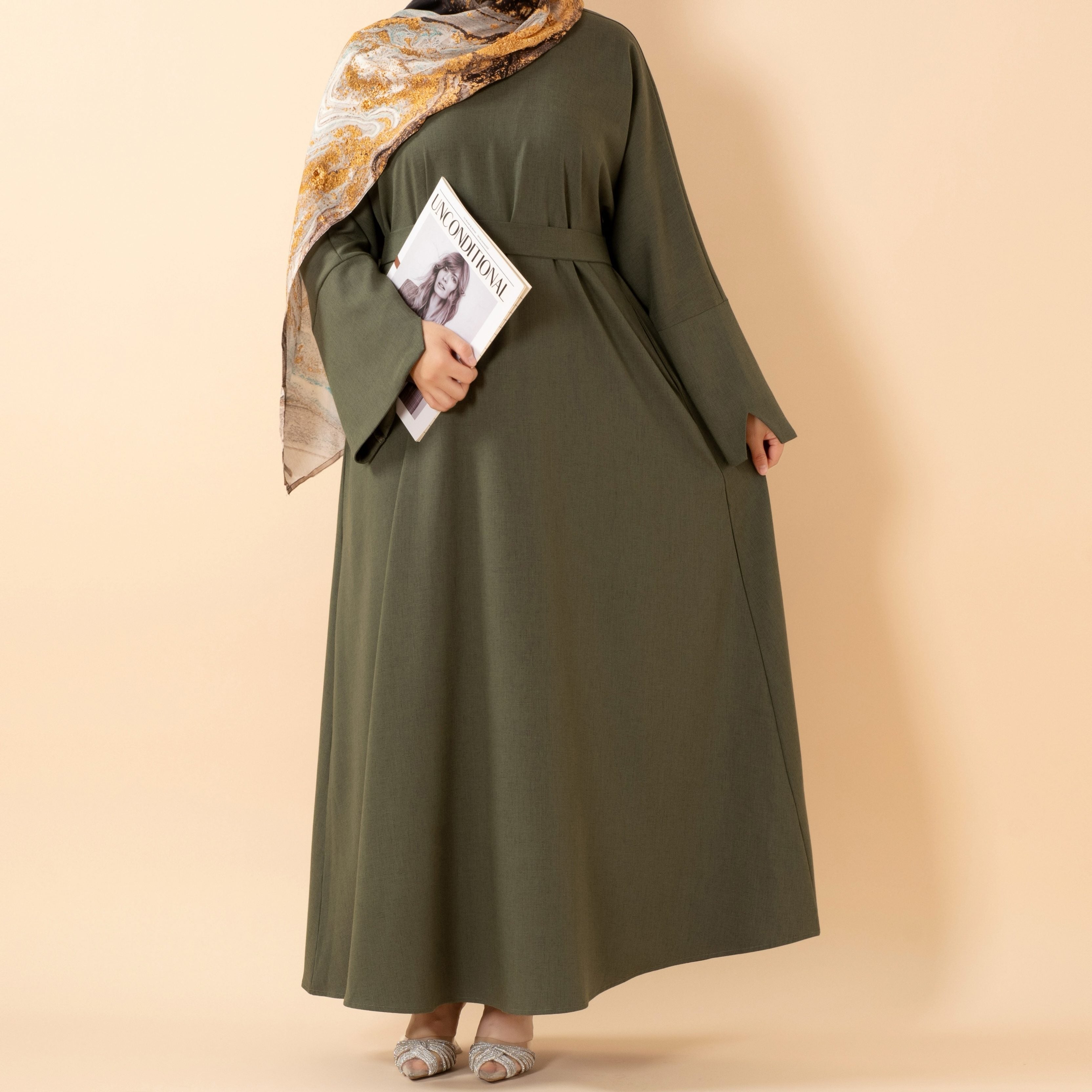 Premium Linen-Look Pullover Abaya with Pockets(MA341)